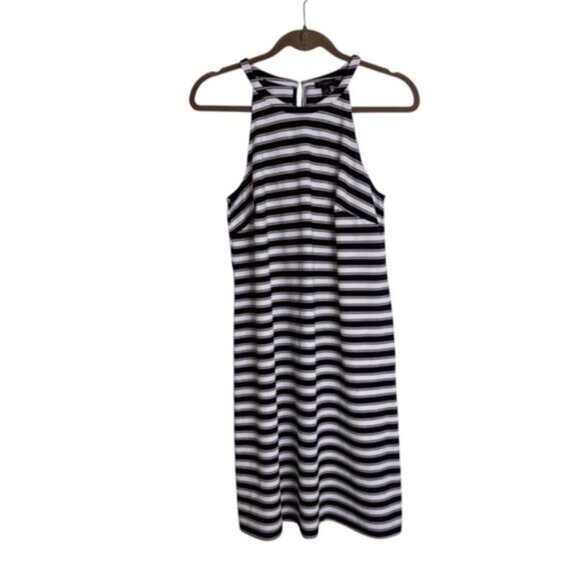Ann Taylor Women’s Striped Sleeveless Dress Size 8 Jersey Knit High Neck Summer - Picture 1 of 8